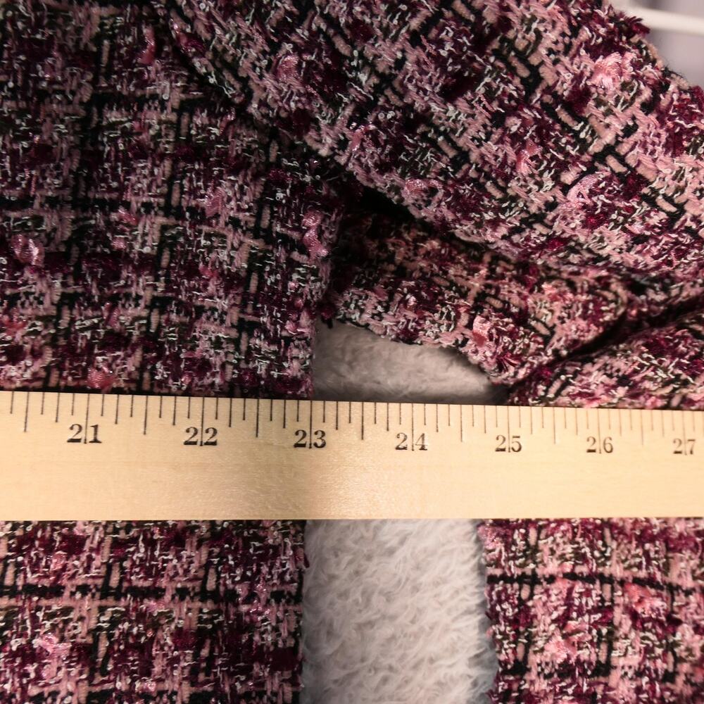 Joanna Plus Blazer Jacket Womens 1X Pink Tweed Fringe Rhinestone Buttons Short - Picture 8 of 12
